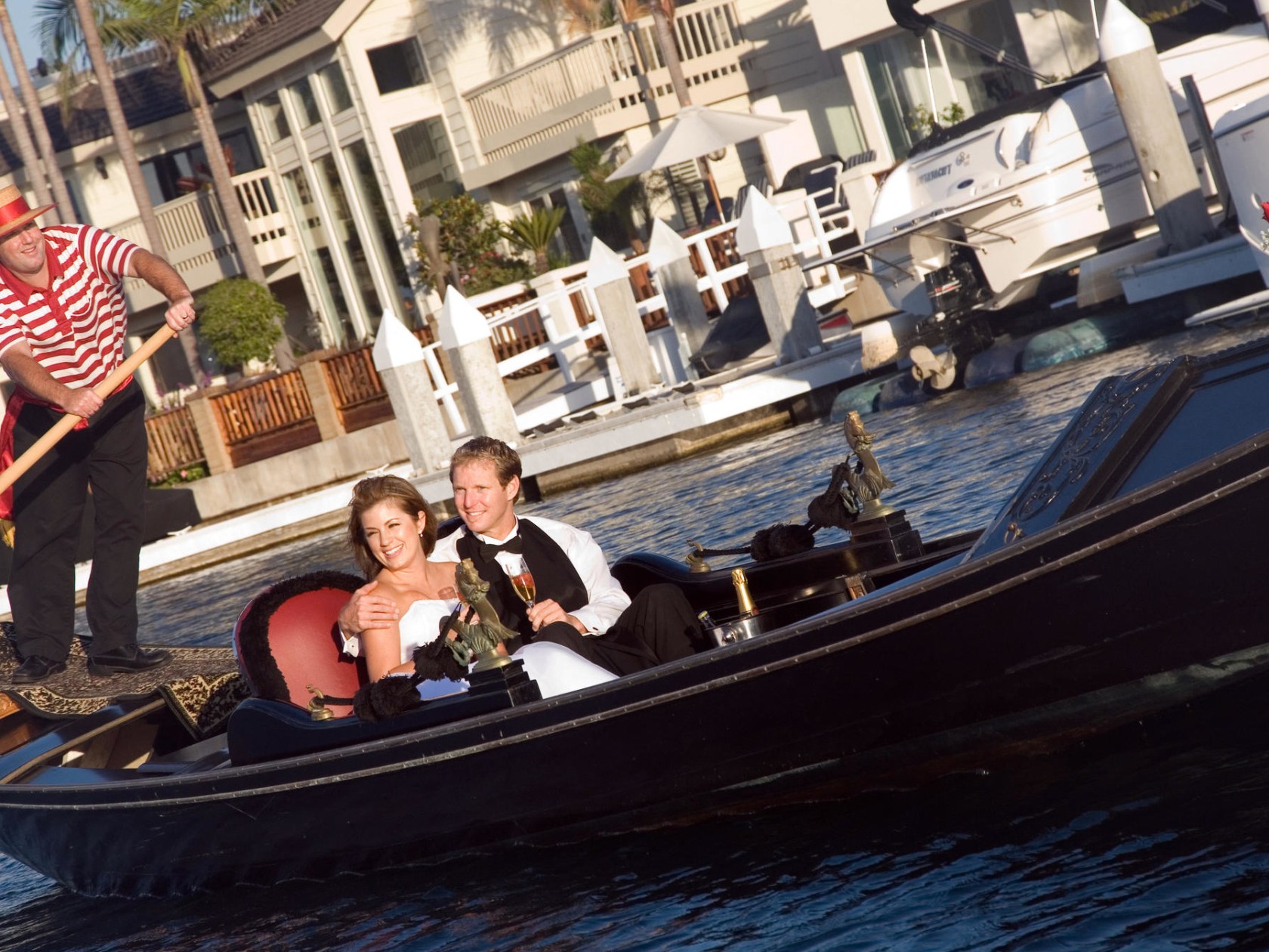 a group of people riding on the back of a boat