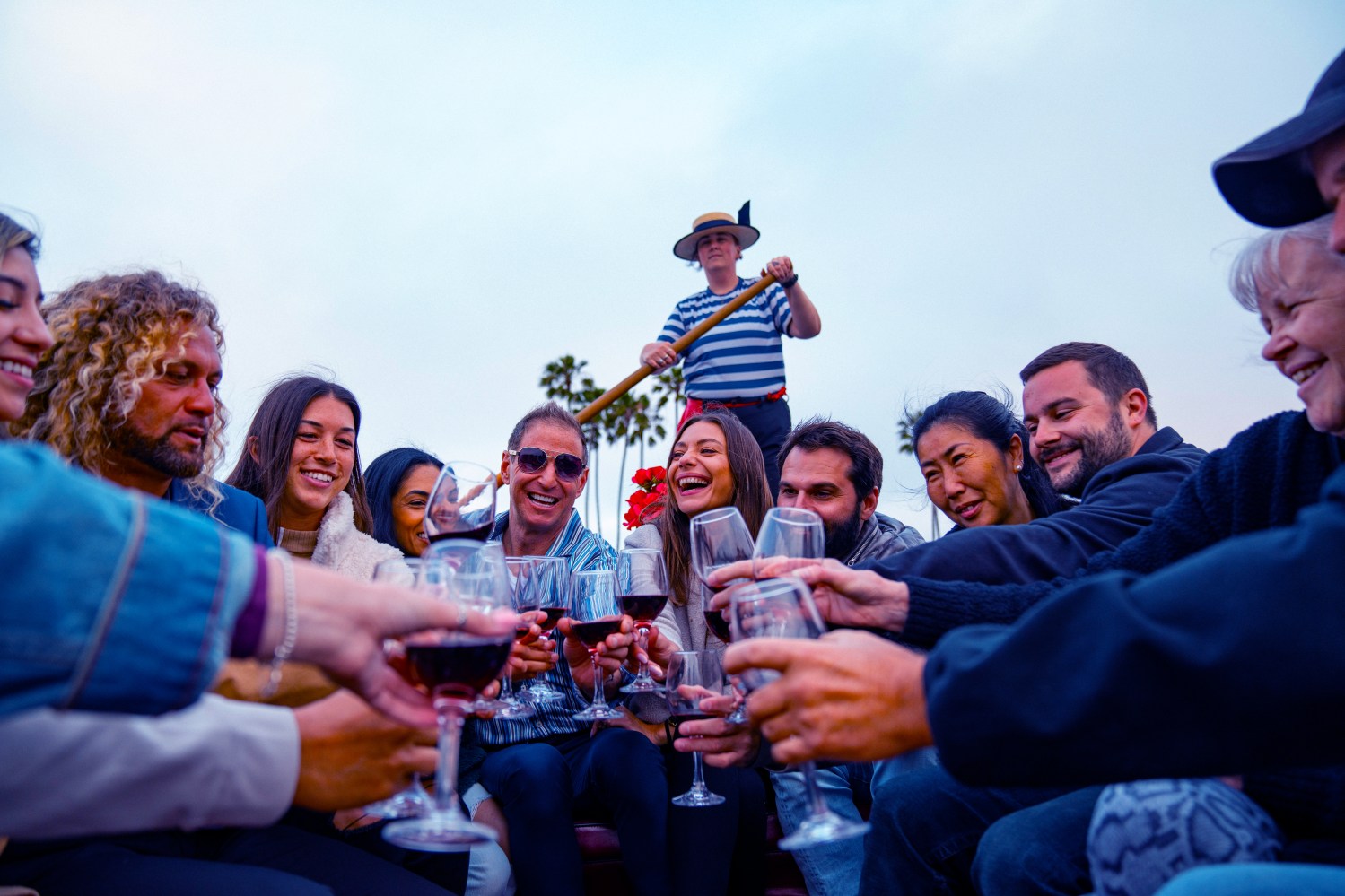 friend group get together on a gondola