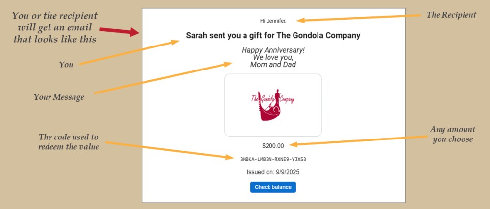eGift Cards from The Gondola Company