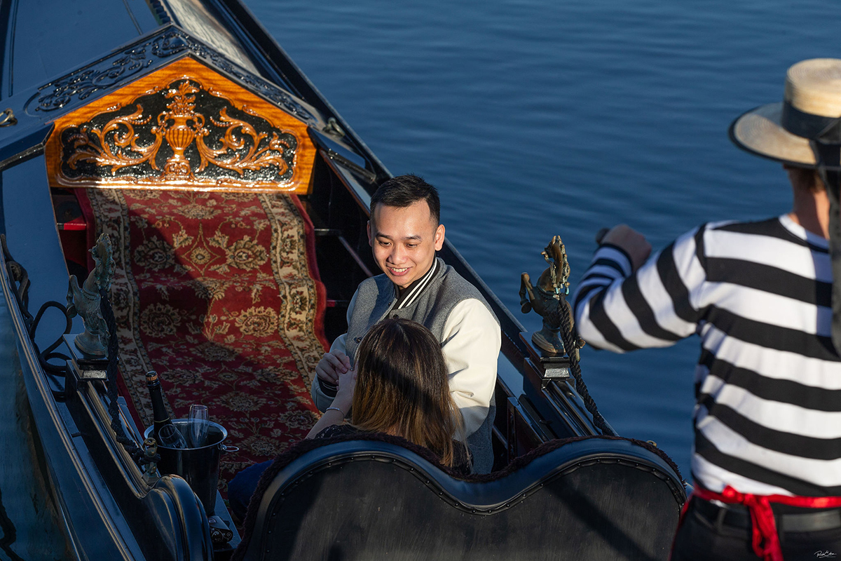 San Diego proposal advice with a gondola ride from The Gondola Company creating a magical engagement moment.