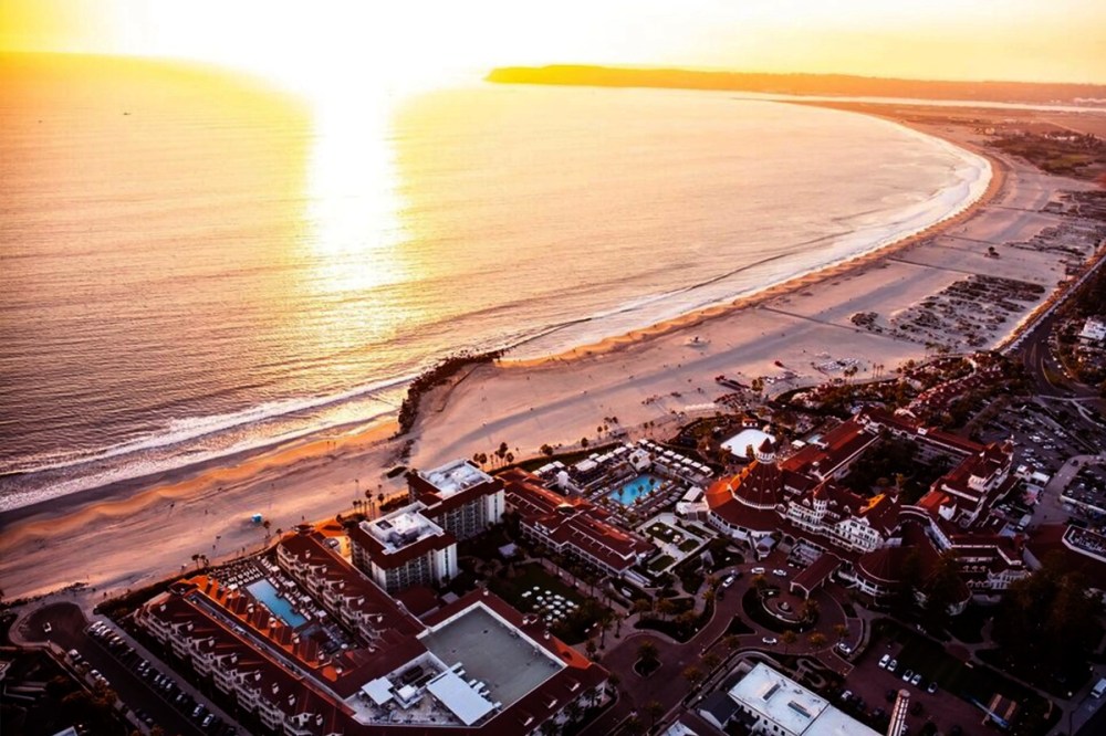 Coronado Beach above the Hotel del Coronado during the golden hour