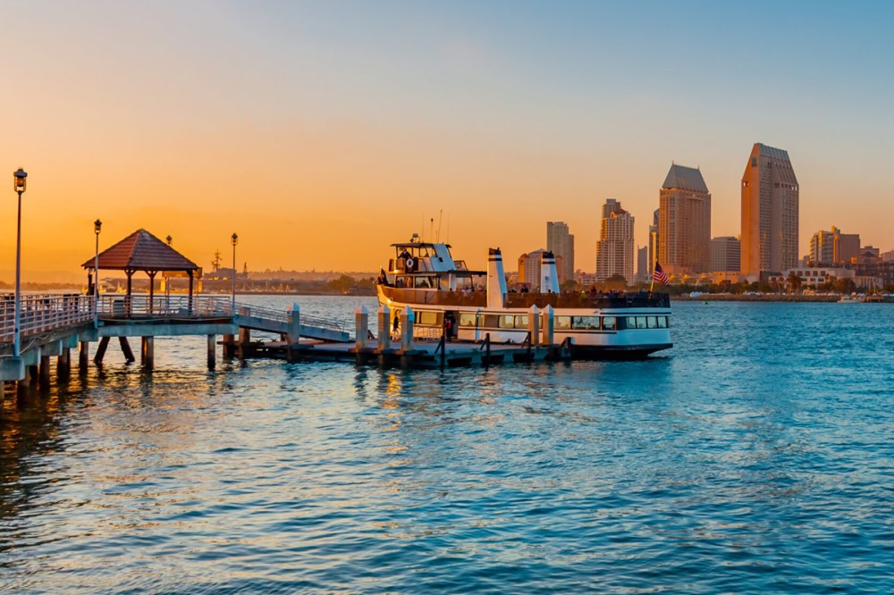 Waterfront view from Coronado Ferry Landing overlooking San Diego Bay and skyline