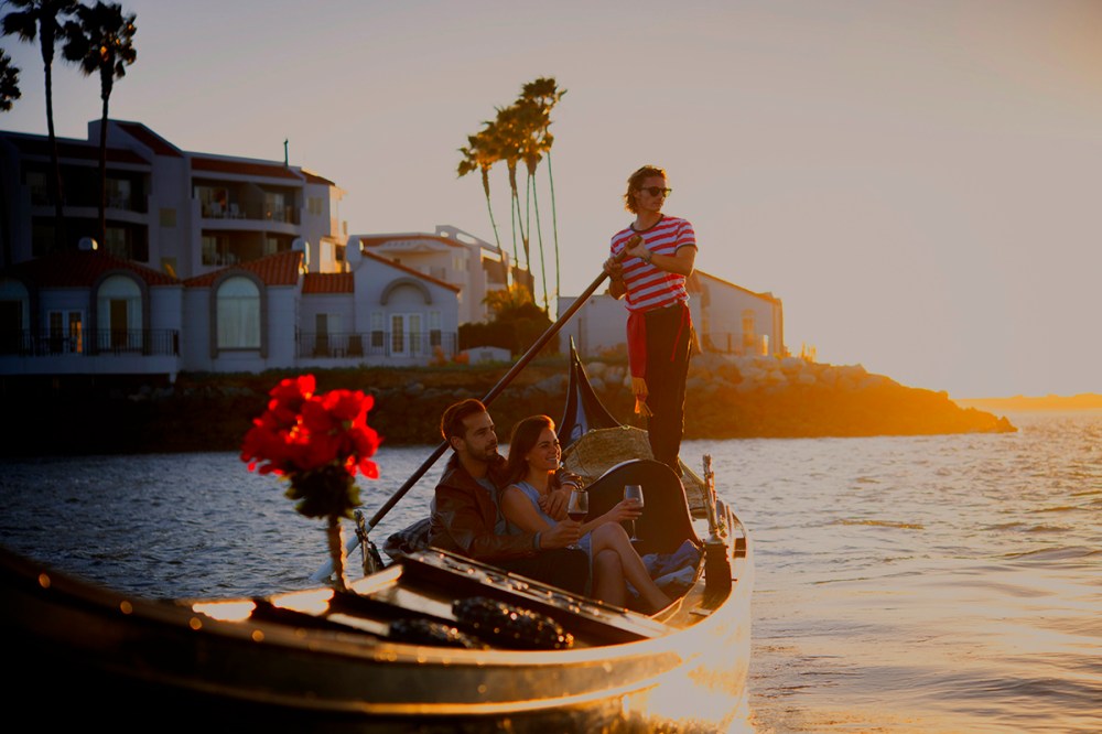 Romantic gondola ride in the Coronado Cays at sunset