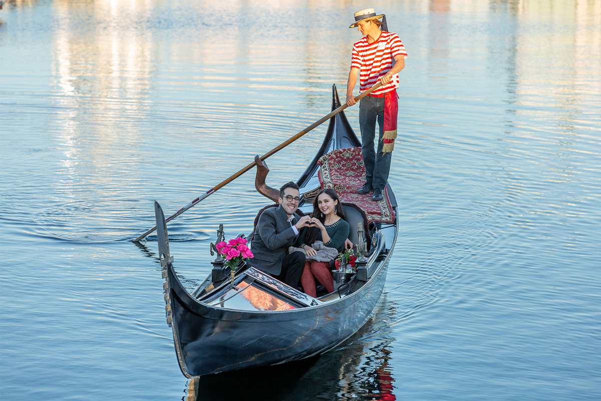 Authentic Venetian gondola cruising through the Coronado Cays