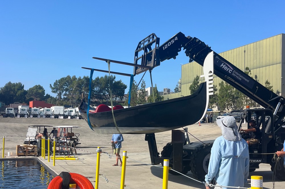 Gondola being lifted by crane for an off-site film production